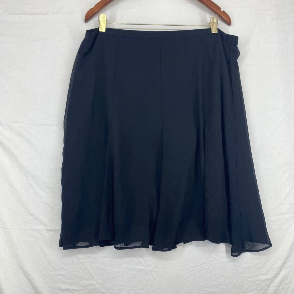 George Black Chiffon Midi A-Line Skirt Plus Size 16 Elastic Waist GL361017 Soot